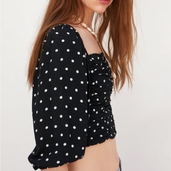 Zara Ruched Polka Dot Crop Top - Picture 6 of 6
